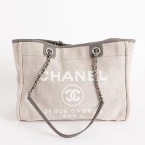 Authentic Chanel Deauville small tote, grey color, very good used condition.